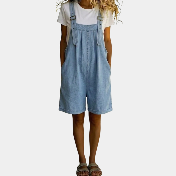 Nadia | Vintage Washed Soft Cotton Denim Short Overall
