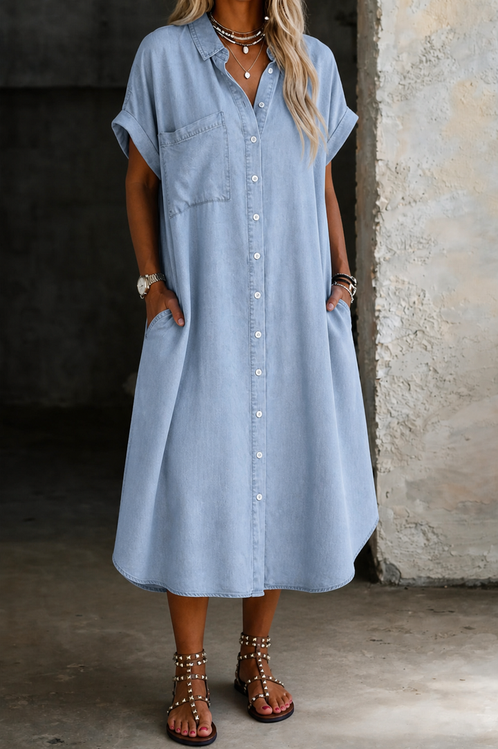 Bonnie | Lightweight Denim Style Shirt Dress
