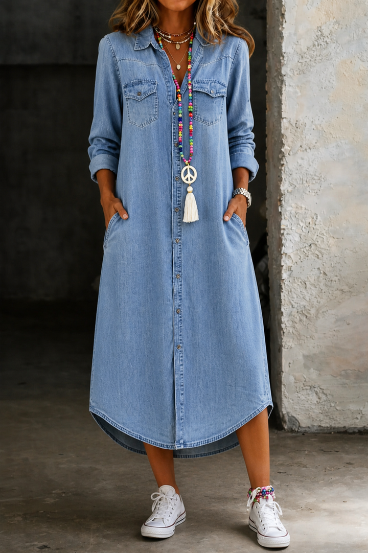 Tara | Casual Elegant Long Denim Shirt Dress