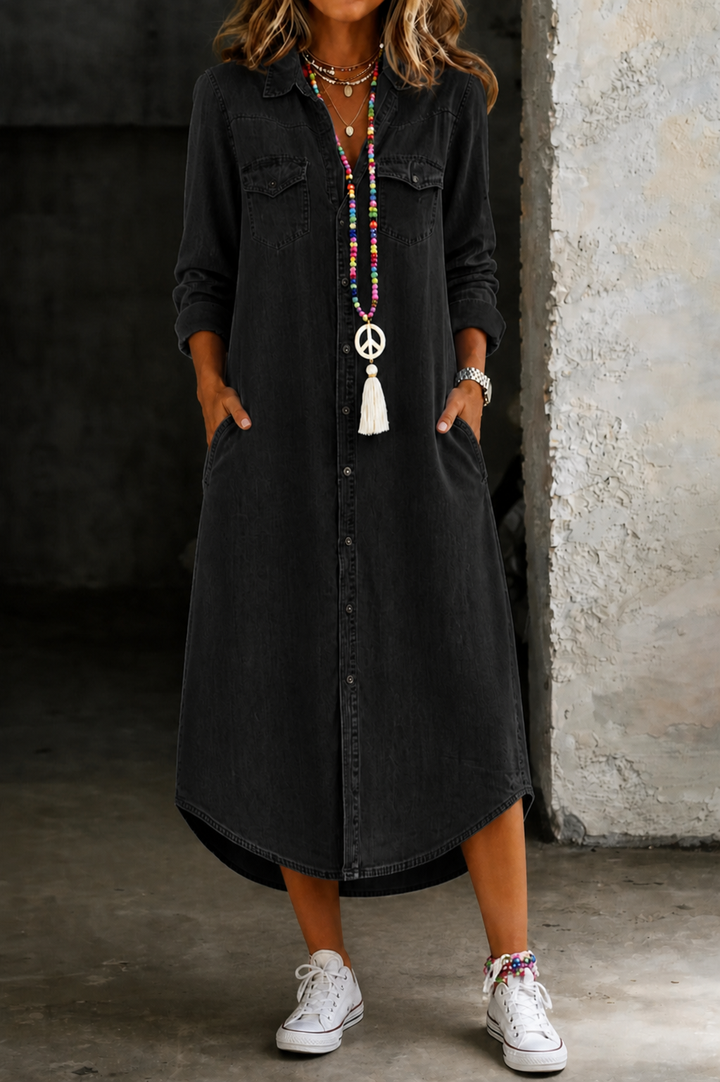 Tara | Casual Elegant Long Denim Shirt Dress