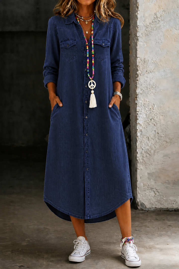 Tara | Casual Elegant Long Denim Shirt Dress