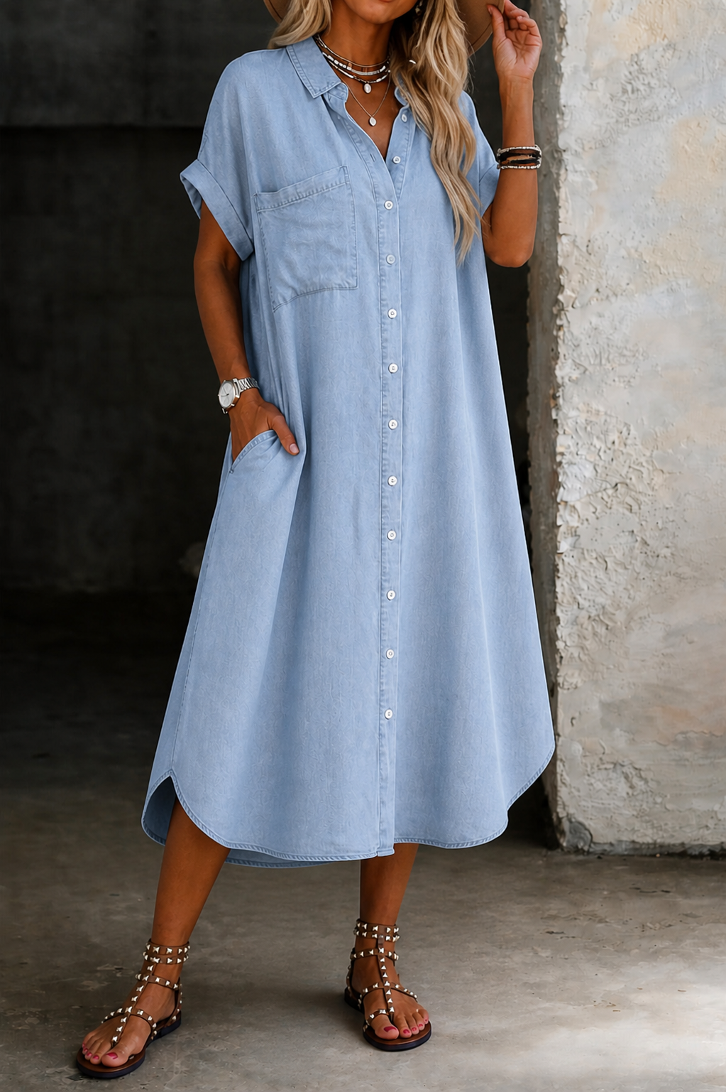 Bonnie | Lightweight Denim Style Shirt Dress