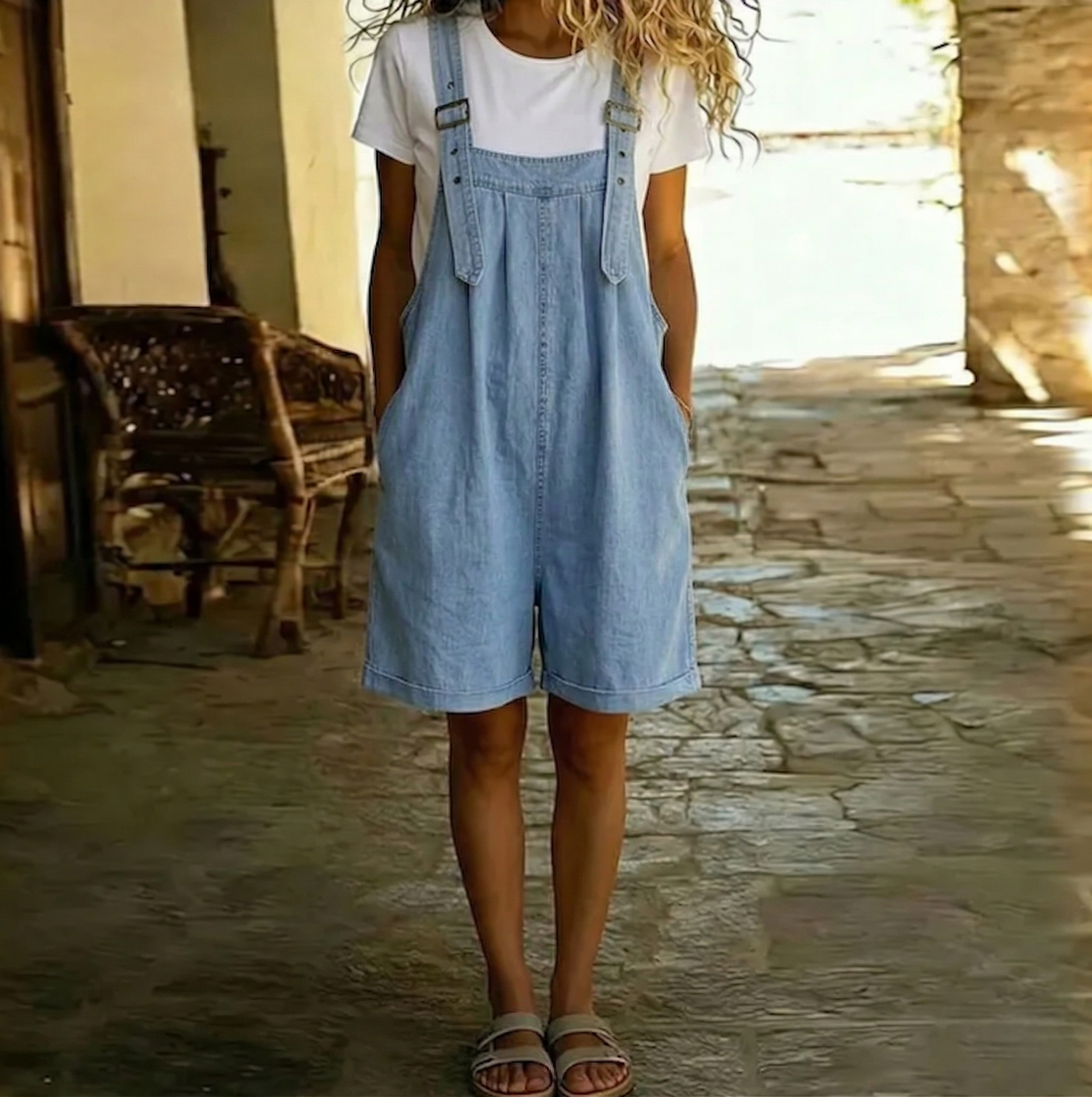 Nadia | Vintage Washed Soft Cotton Denim Short Overall
