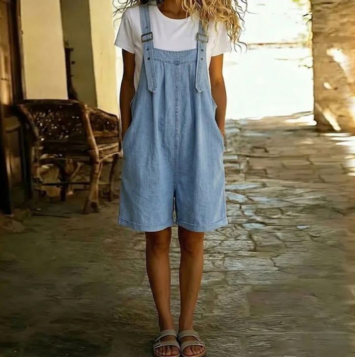 Nadia | Vintage Washed Soft Cotton Denim Short Overall