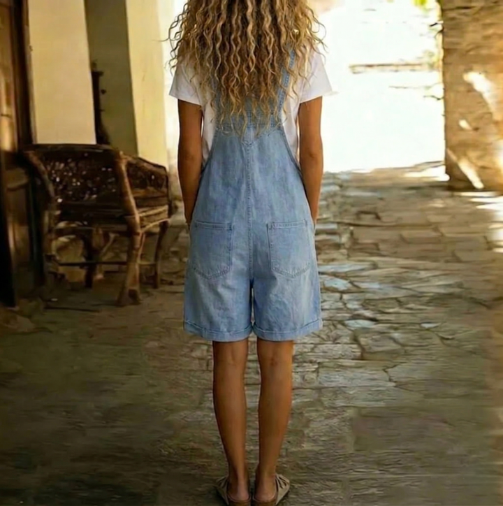 Nadia | Vintage Washed Soft Cotton Denim Short Overall